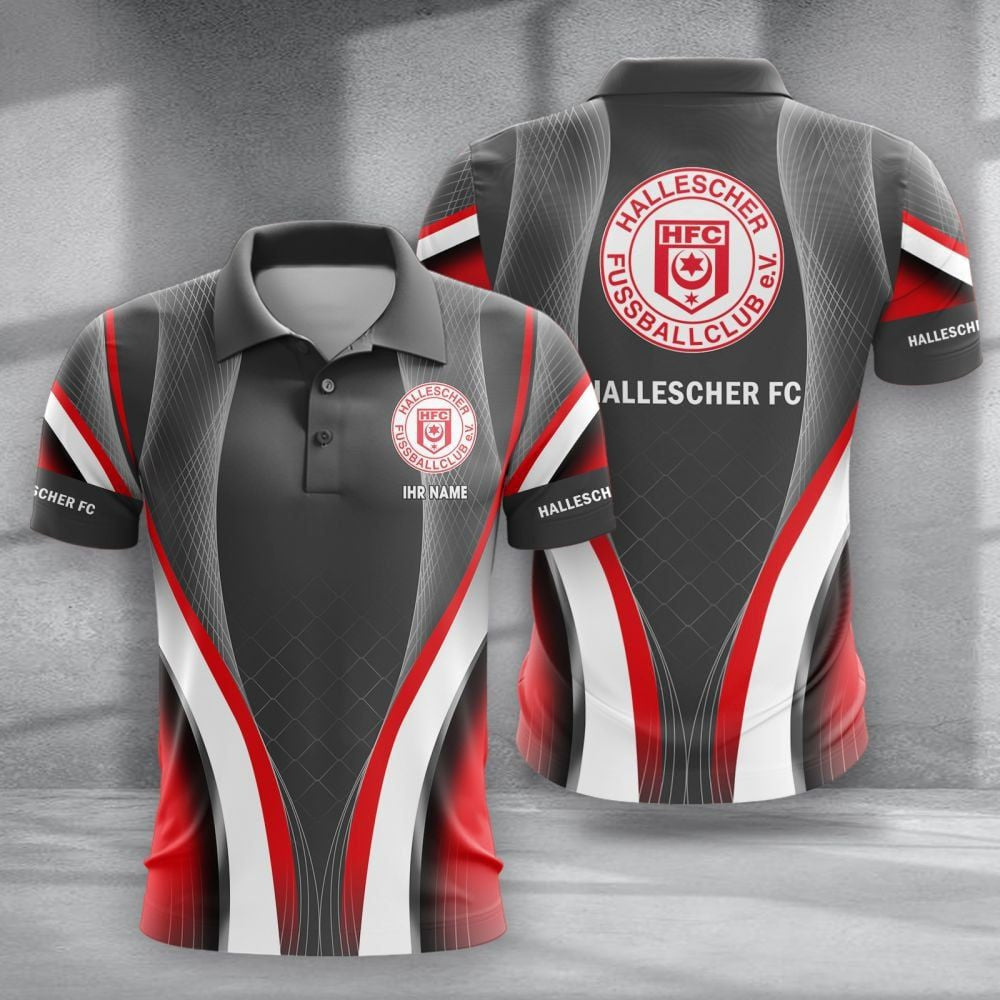 Hallescher FC Poloshirt mit individuellem Namen Neue Version Grau