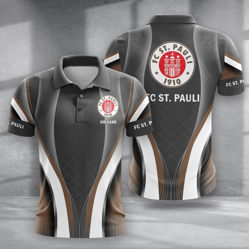 FC St. Pauli Poloshirt Neue Version mit individuellem Namen Grau