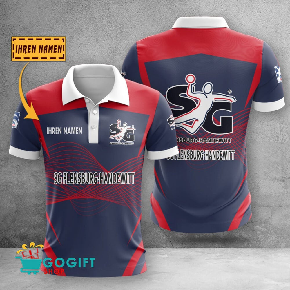 SG Flensburg Handewitt Poloshirt mit individuellem Namen Schallwellenmuster