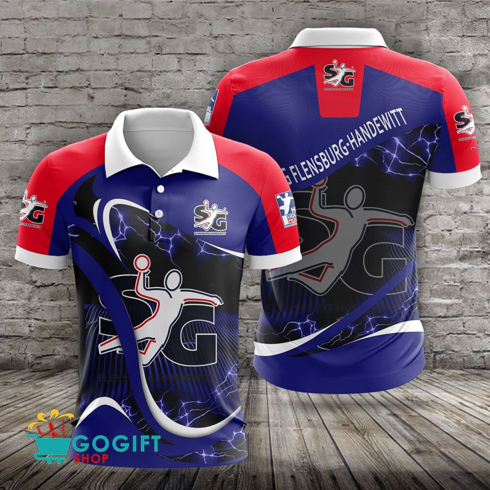 SG Flensburg Handewitt Poloshirt mit individuellem Namen Donnermuster