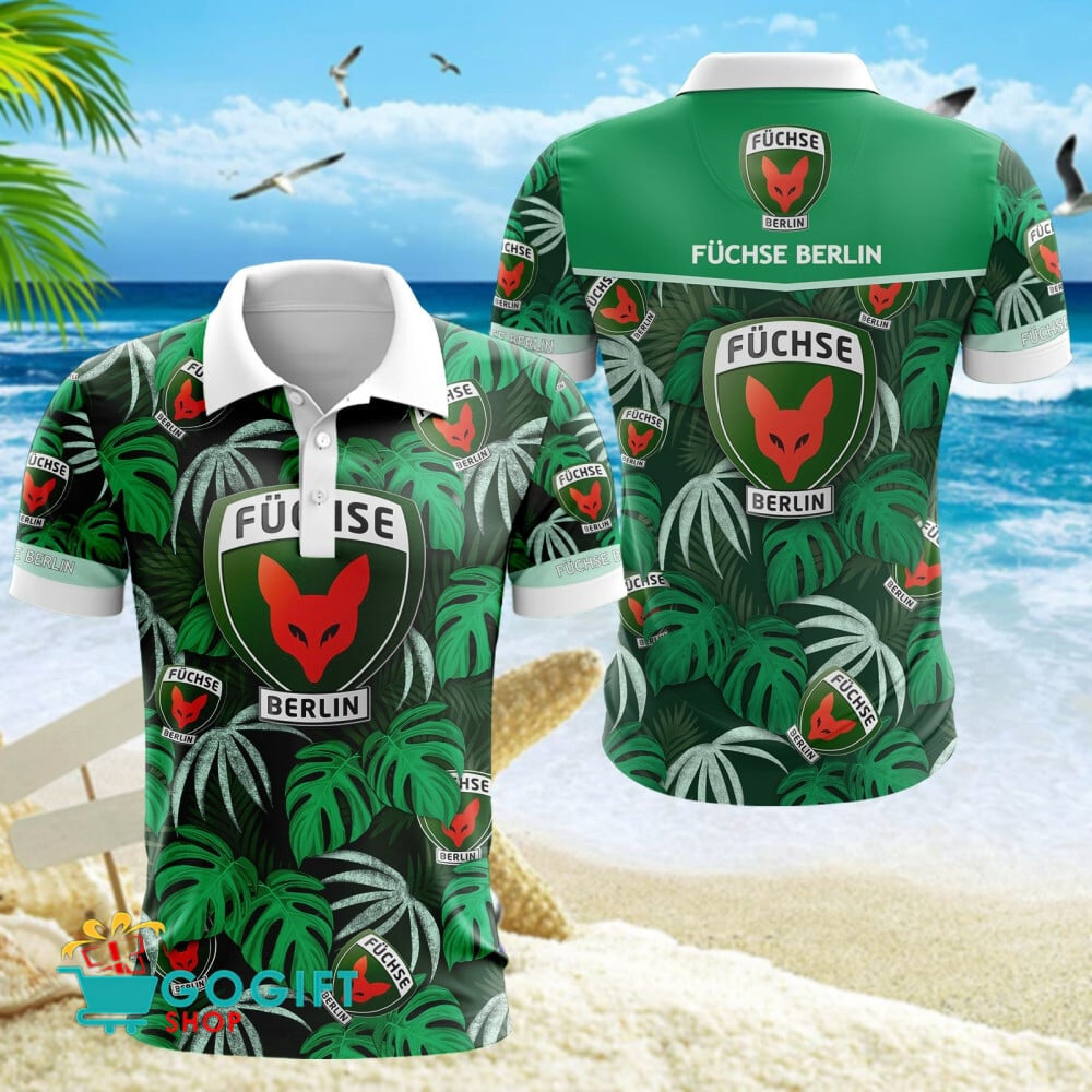 Füchse Berlin Poloshirt Großes Logo im tropischen Stil