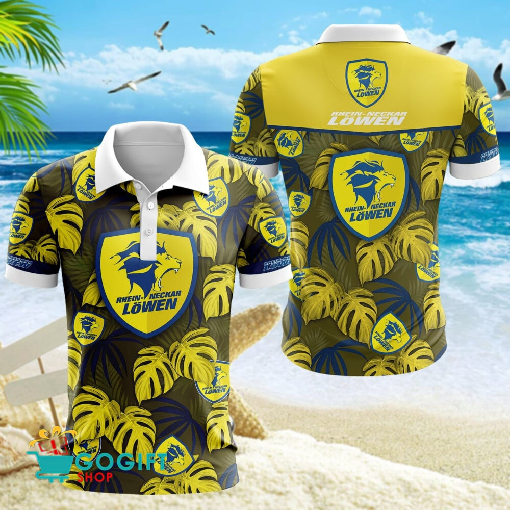 Rhein Neckar Löwen Poloshirt Großes Logo im tropischen Stil