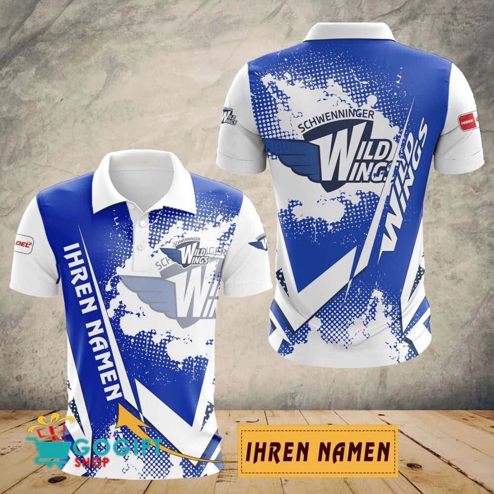 Schwenninger Wild Wings Poloshirt mit individuellem Namen Schuppen Design