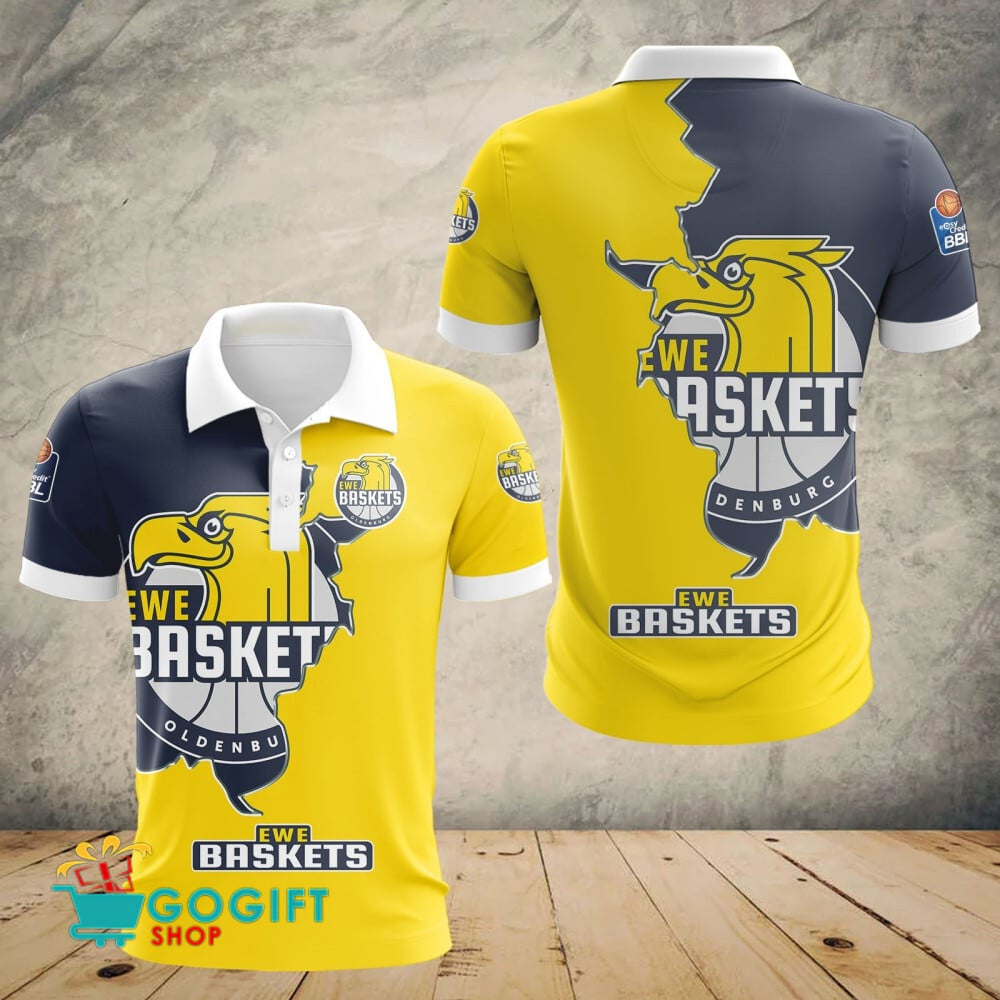 EWE Baskets Oldenburg Poloshirt Riss Design Teamfarben