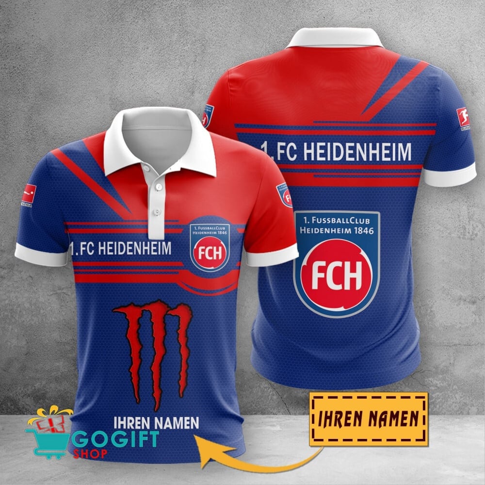 FC Heidenheim 1846 Poloshirt mit individuellem Namen Zusammenarbeit mit Monster Energy