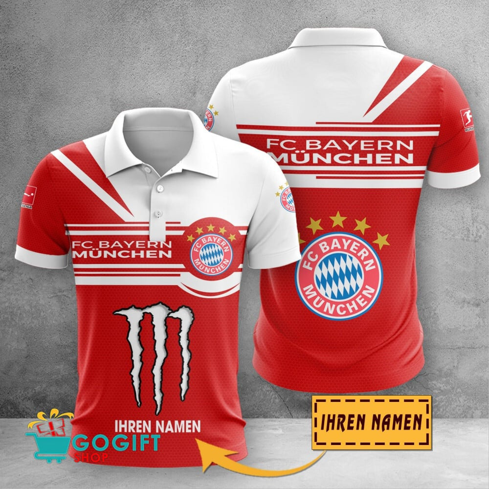 Bayern München Poloshirt Zusammenarbeit mit Monster Energy mit individuellem Namen