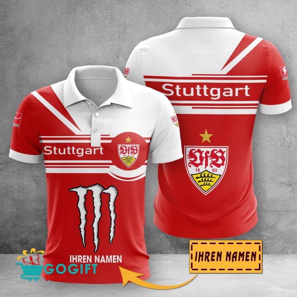 VfB Stuttgart Poloshirt Zusammenarbeit mit Monster Energy mit individuellem Namen