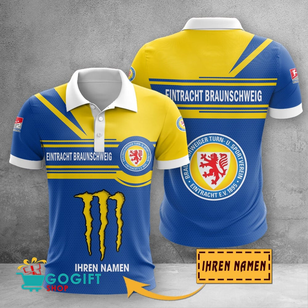 Eintracht Braunschweig Poloshirt Zusammenarbeit mit Monster Energy mit individuellem Namen
