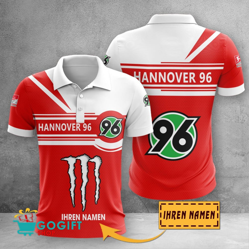 Hannover 96 Poloshirt Zusammenarbeit mit Monster Energy mit individuellem Namen
