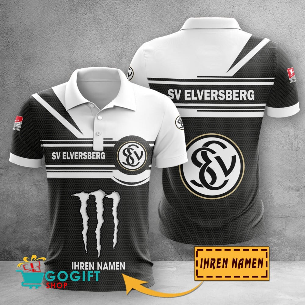 SV Elversberg Poloshirt Zusammenarbeit mit Monster Energy mit individuellem Namen