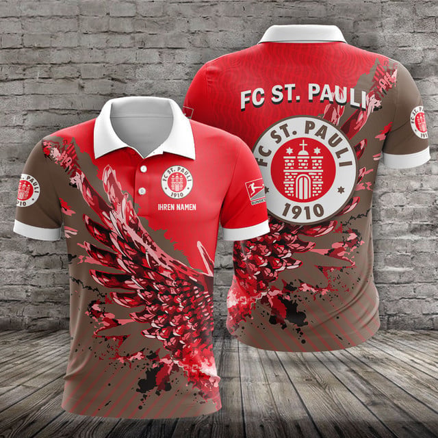 FC St. Pauli Poloshirt Vogelflügel Design mit individuellem Namen