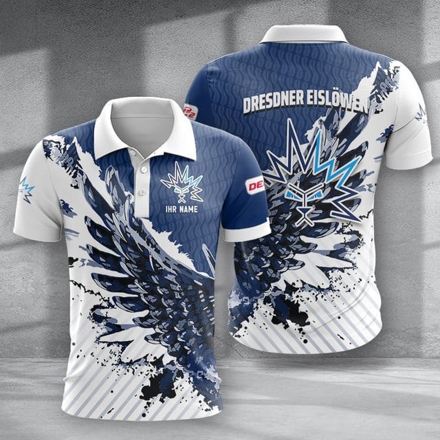 Dresdner Eislöwen Poloshirt Vogelflügel Design mit individuellem Namen