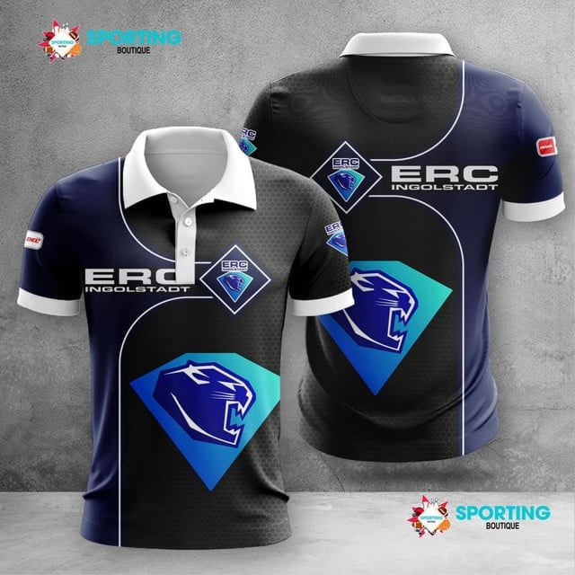 ERC Ingolstadt Poloshirt Waben Design Teamfarben