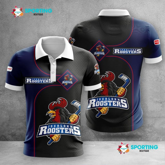 Iserlohn Roosters Poloshirt Waben Design Teamfarben