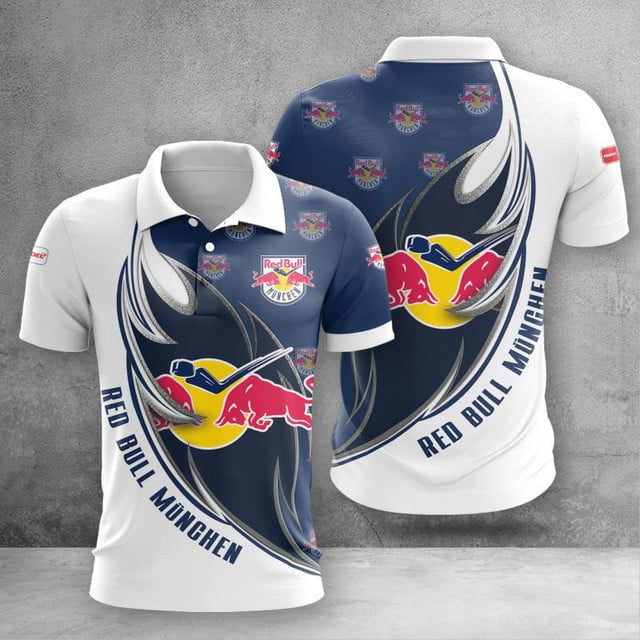 EHC Red Bull München Poloshirt Farbkombination des Feuermuster Teams