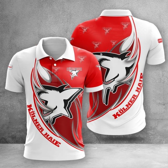 Kölner Haie Poloshirt Feuer Design Teamfarben