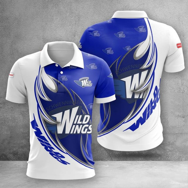Schwenninger Wild Wings Poloshirt Farbkombination des Feuermuster Teams