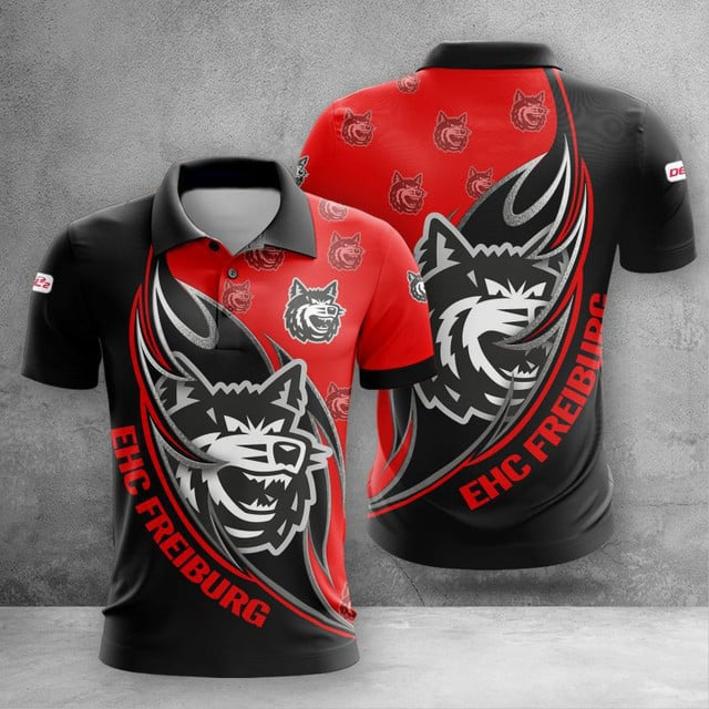 EHC Freiburg Poloshirt Farbkombination des Feuermuster Teams
