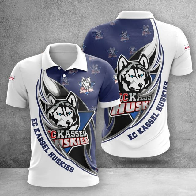 EC Kassel Huskies Poloshirt Farbkombination des Feuermuster Teams