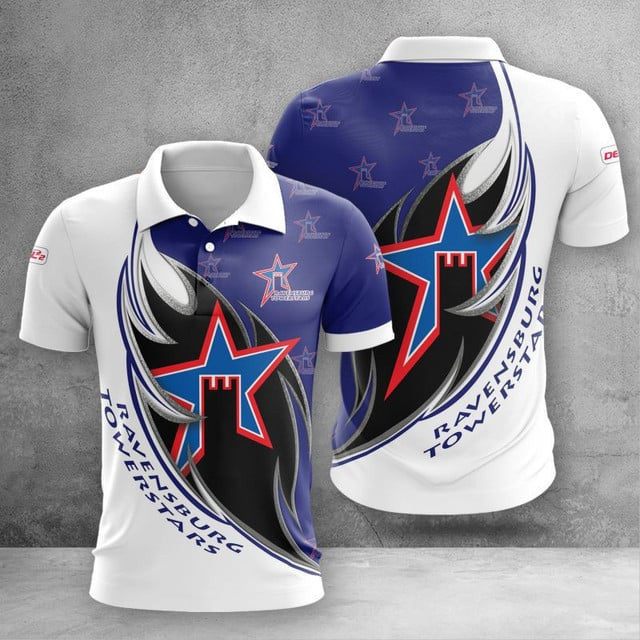 Ravensburg Towerstars Poloshirt Farbkombination des Feuermuster Teams