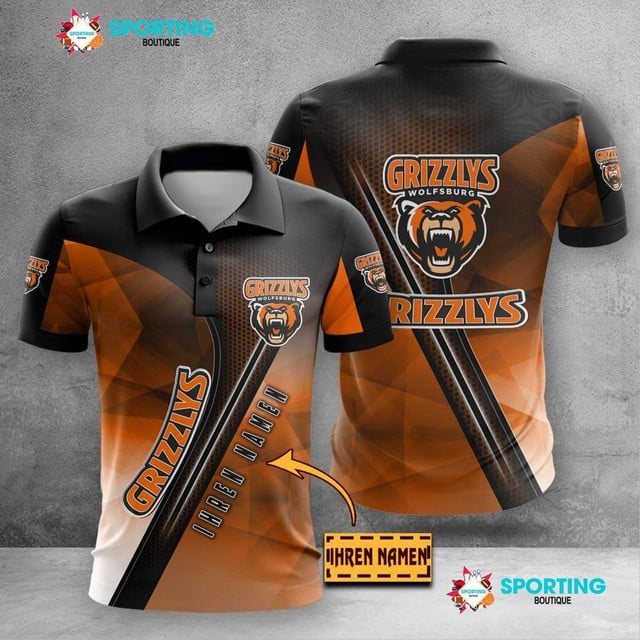 Grizzlys Wolfsburg Poloshirt mit individuellem Namen Moderner Sportlicher Stil