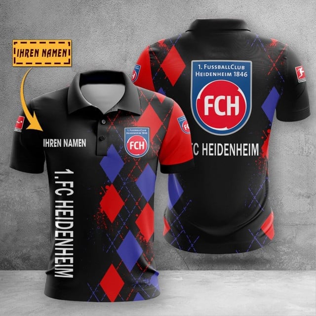 FC Heidenheim 1846 Poloshirt Rautenmuster mit individuellem Namen
