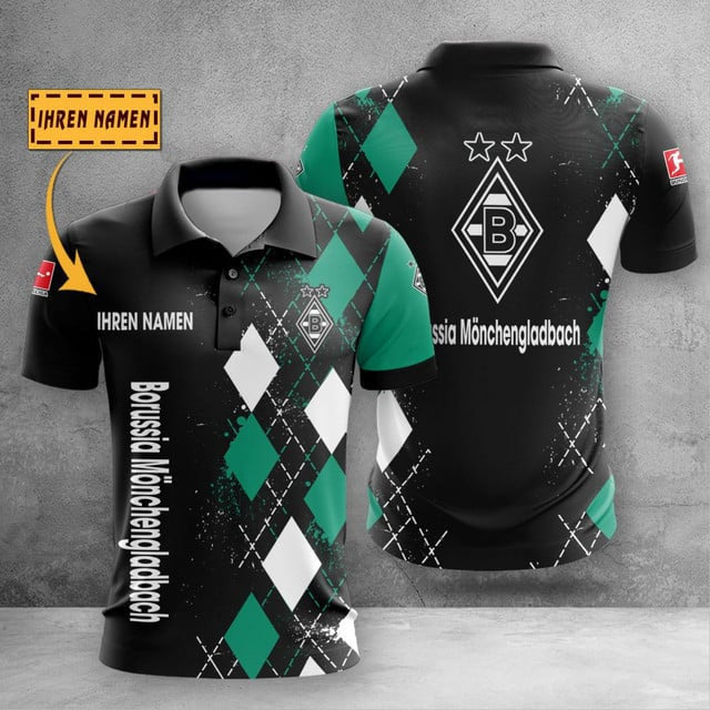 Borussia Mönchengladbach Poloshirt Rauten Design mit individuellem Namen