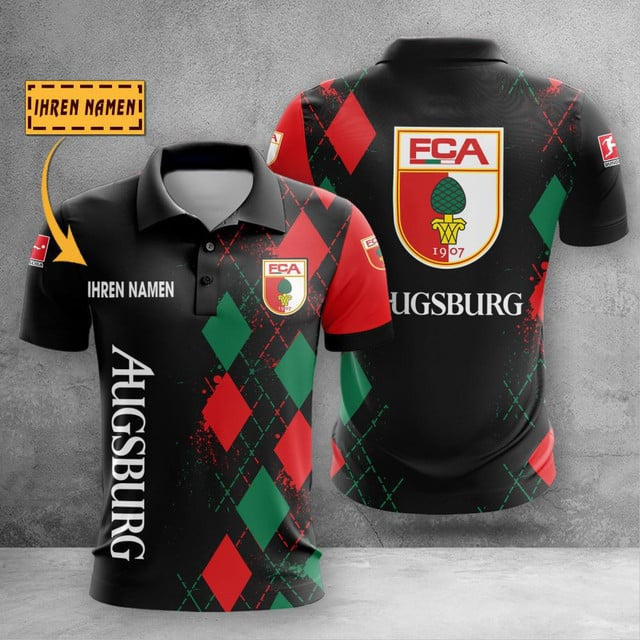 FC Augsburg Poloshirt Rauten Design mit individuellem Namen