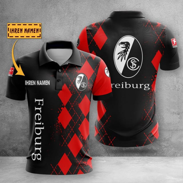 SC Freiburg Poloshirt Rauten Design mit individuellem Namen