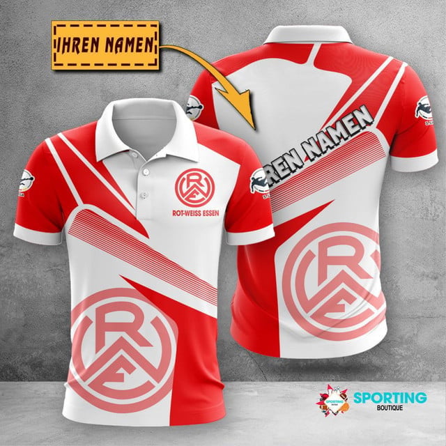 Rot Weiss Essen Poloshirt mit individuellem Namen Geometrischer Passender Stil
