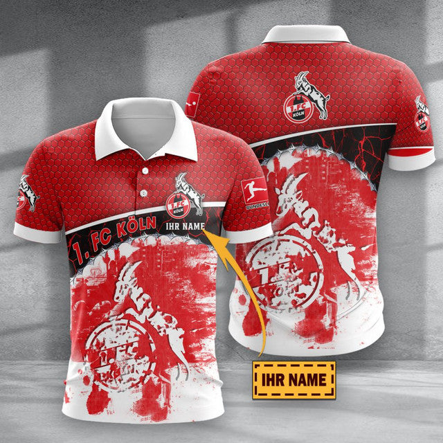 FC Köln Poloshirt mit individuellem Namen Hexagon Schuppen Design
