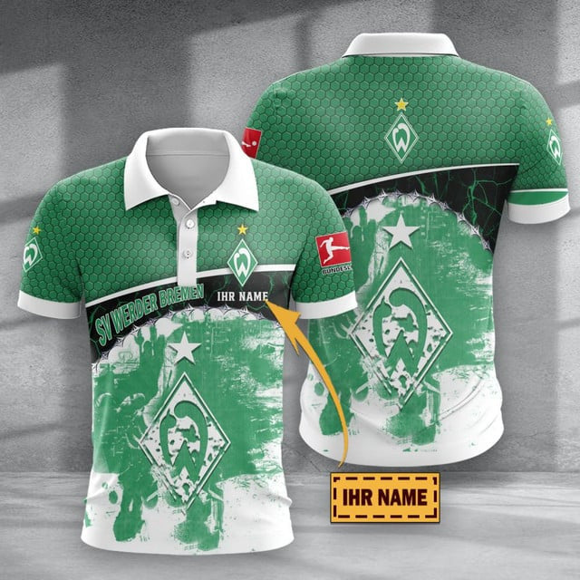 SV Werder Bremen Poloshirt mit individuellem Namen Hexagon Schuppen Design