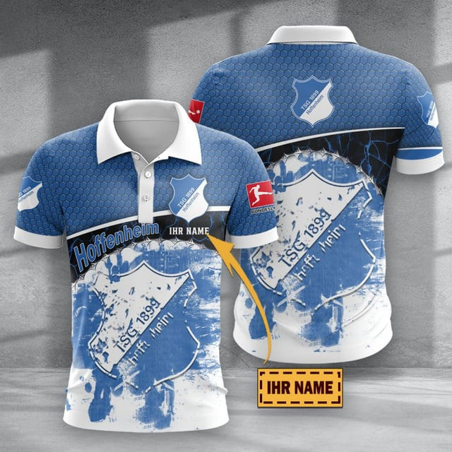 TSG 1899 Hoffenheim Poloshirt mit individuellem Namen Hexagon Schuppen Design
