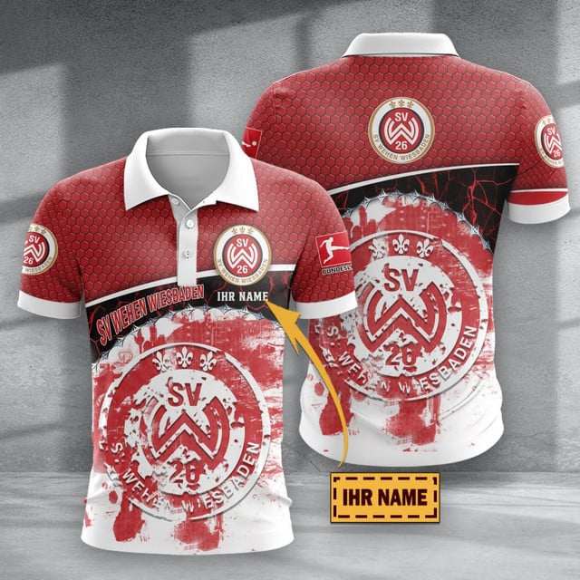 SV Wehen Wiesbaden Poloshirt mit individuellem Namen Hexagon Schuppen Design