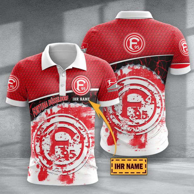 Fortuna Düsseldorf Poloshirt Hexagon Schuppen Design mit individuellem Namen