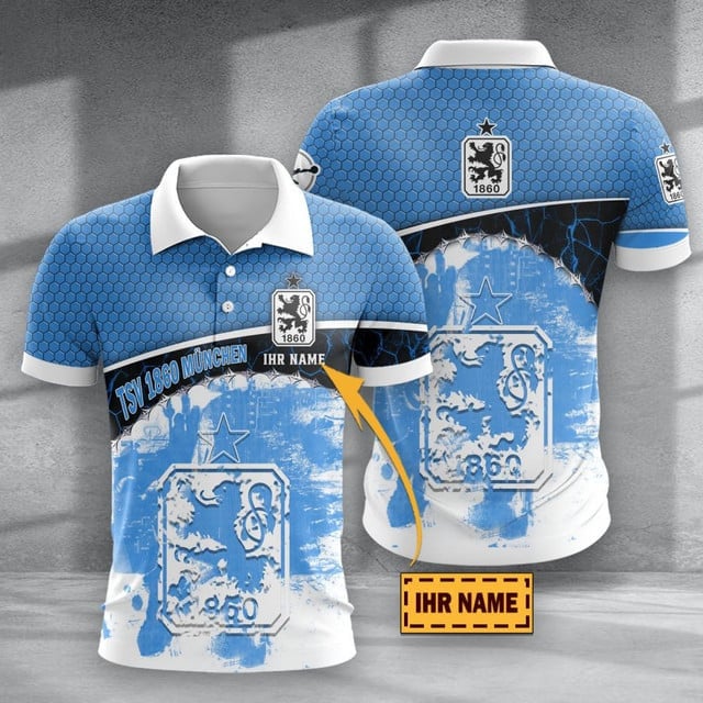 TSV 1860 München Poloshirt mit individuellem Namen Hexagon Schuppen Design