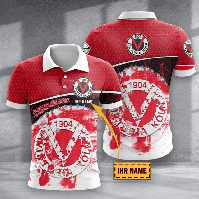 Viktoria Köln 1904 Poloshirt mit individuellem Namen Hexagon Schuppen Design