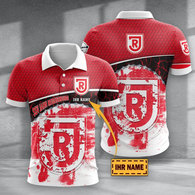 SSV Jahn Regensburg Poloshirt mit individuellem Namen Hexagon Schuppen Design