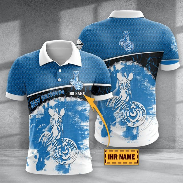 MSV Duisburg Poloshirt mit individuellem Namen Hexagon Schuppen Design