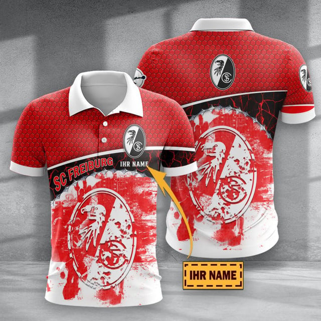 SC Freiburg II Poloshirt mit individuellem Namen Hexagon Schuppen Design