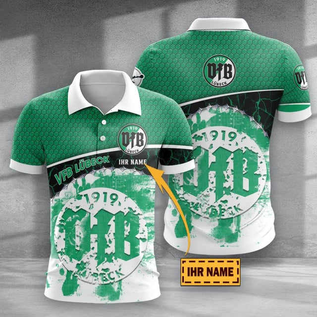 VfB Lübeck Poloshirt Hexagon Schuppen Design mit individuellem Namen