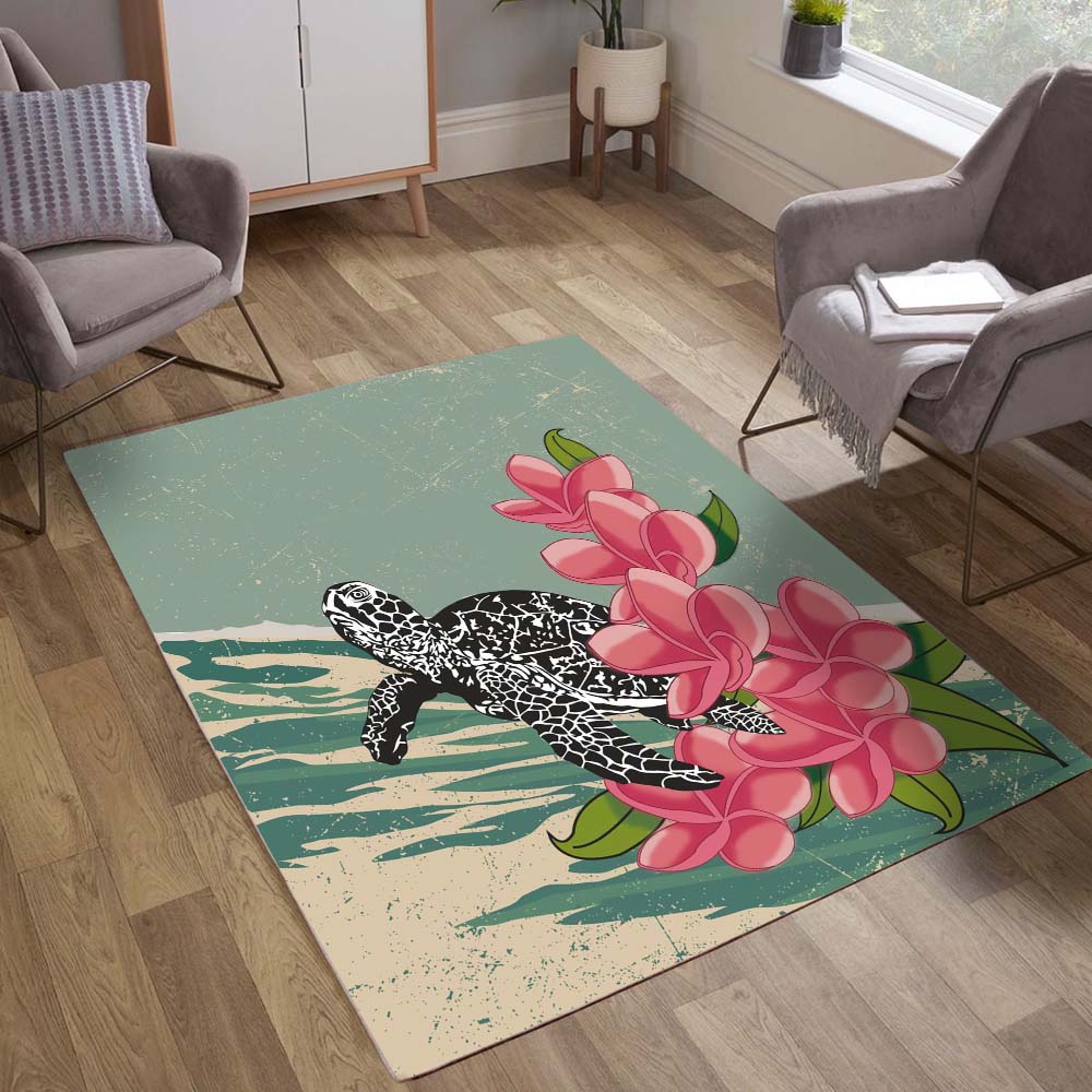 Aloha Hawaii Schildkröten mit Plumeria Teppich